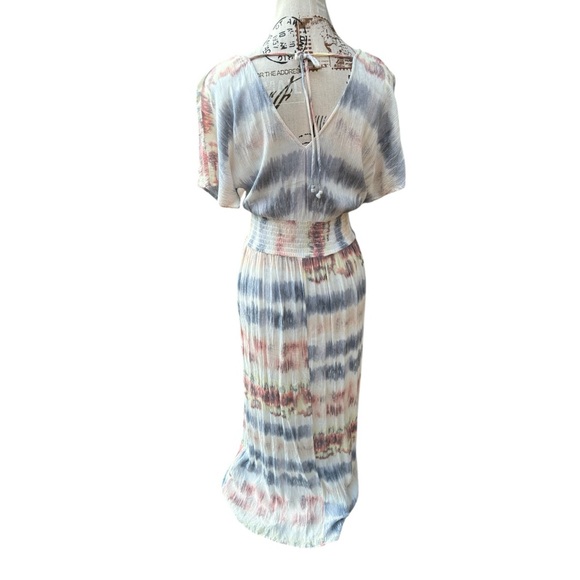 Gypsies & Moondust Tie Dye Maxi Dress Medium Smocked Waist Boho Sz M Semi Sheer - Picture 3 of 11